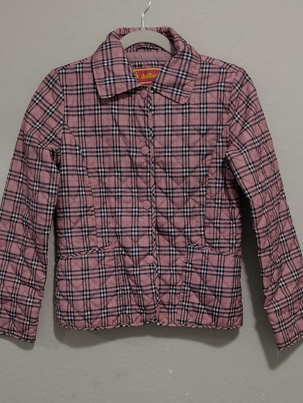 Dollhouse Pink Plaid Quilted Puffer Jacket